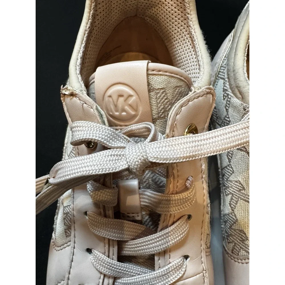 Michael Kors Muse Trainer Women's Low Top Lace Up Logo Sneakers Pink Gold Trim